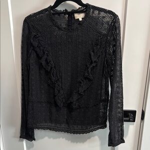 Sezane Black Lace Madeleine Ruffle Blouse